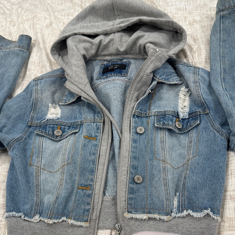 Denim Jacket with Gray Hoodie